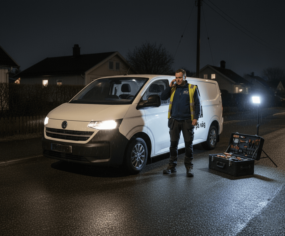 Jour-elektriker på plats kvällstid